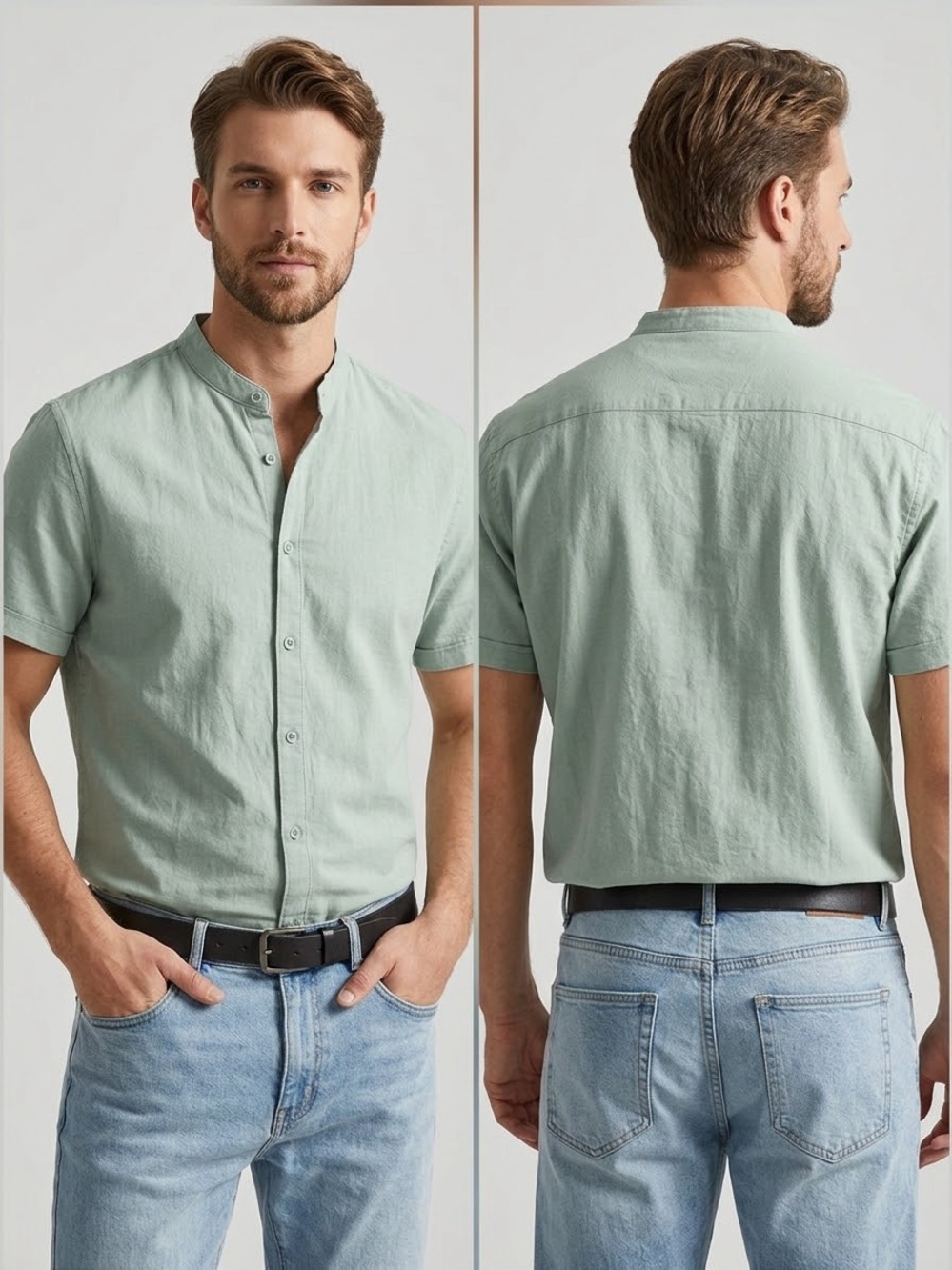 SHEIN-Men's Short Sleeve Button-Up Shirt, Casual, Size M, Turquoise - 088